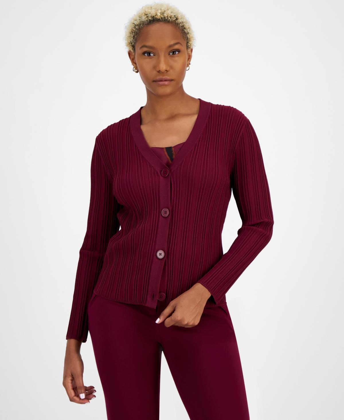 Bar Iii Womens Multi Ribbed V-Neck Cardigan Sweater, Created for Macys Product Image