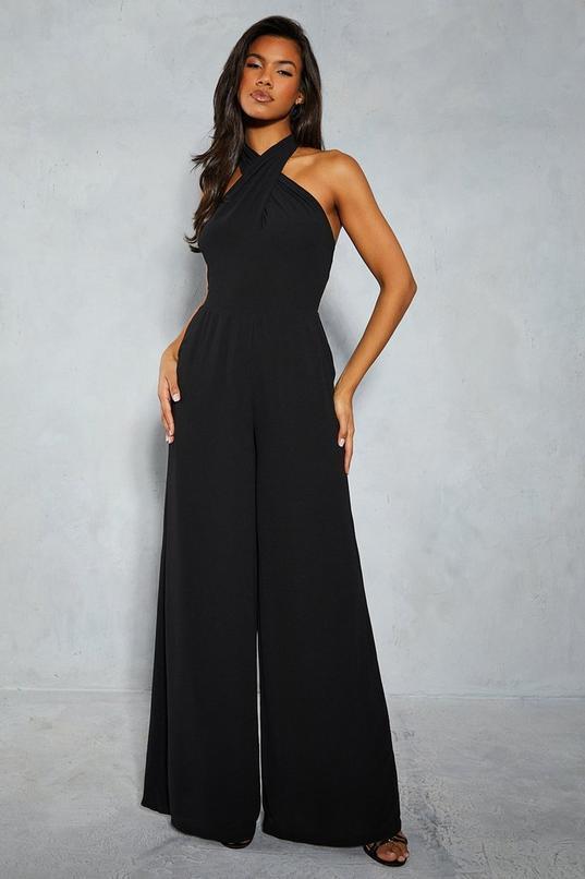 Chiffon Knot Detail Halterneck Wide Leg Jumpsuit  Product Image