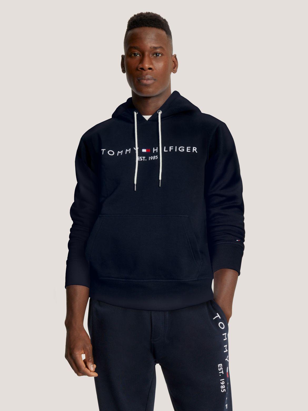 Mens Tommy Hilfiger Embroidered Logo Hoodie Cloud Grey Product Image