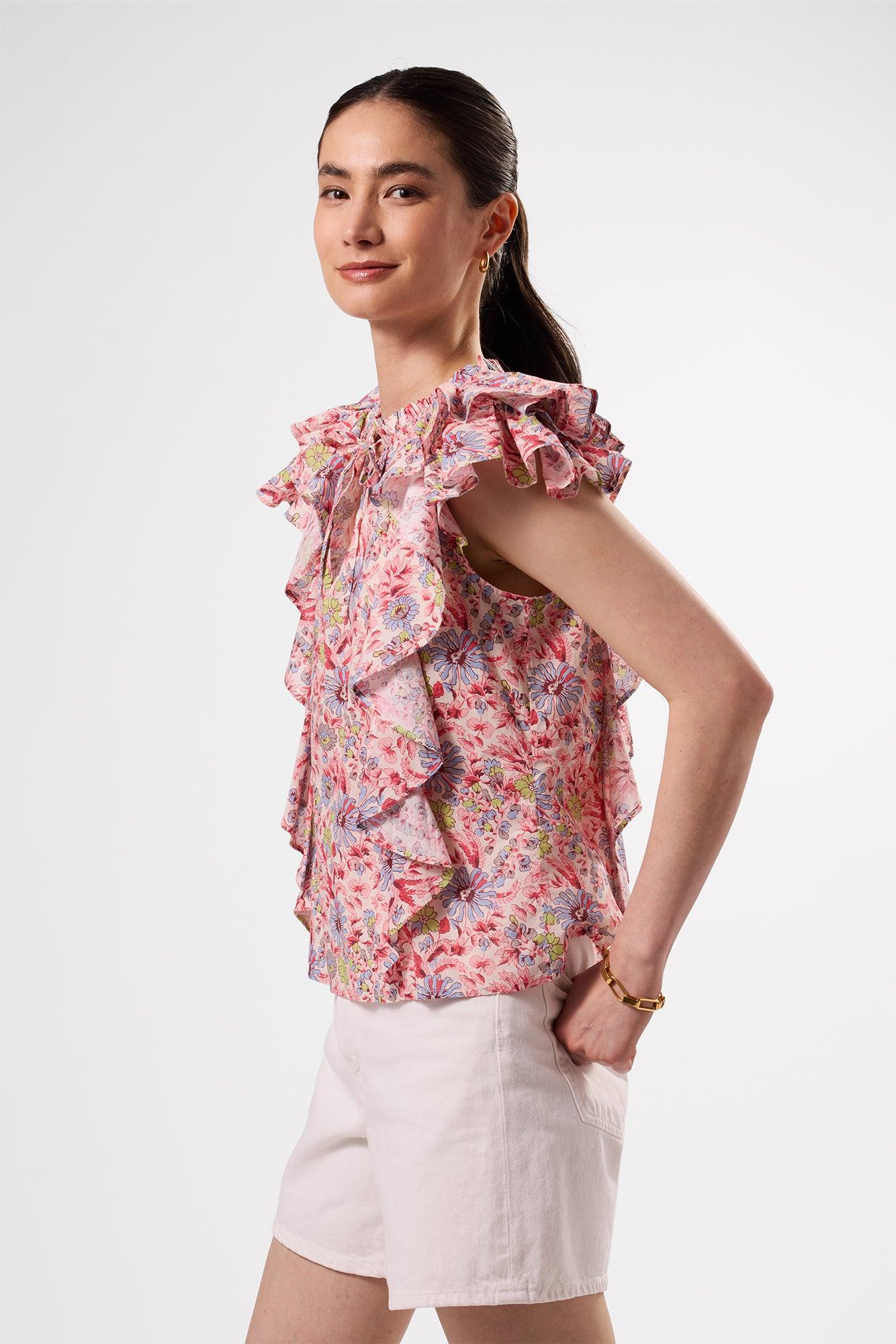 Ruffle Sleeve Top - Marseille Red Product Image