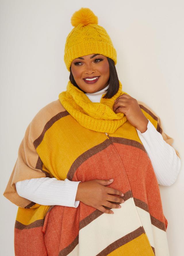 Plus Size Pom Pom Scarf & Hat Gift Set Ashley Stewart Product Image