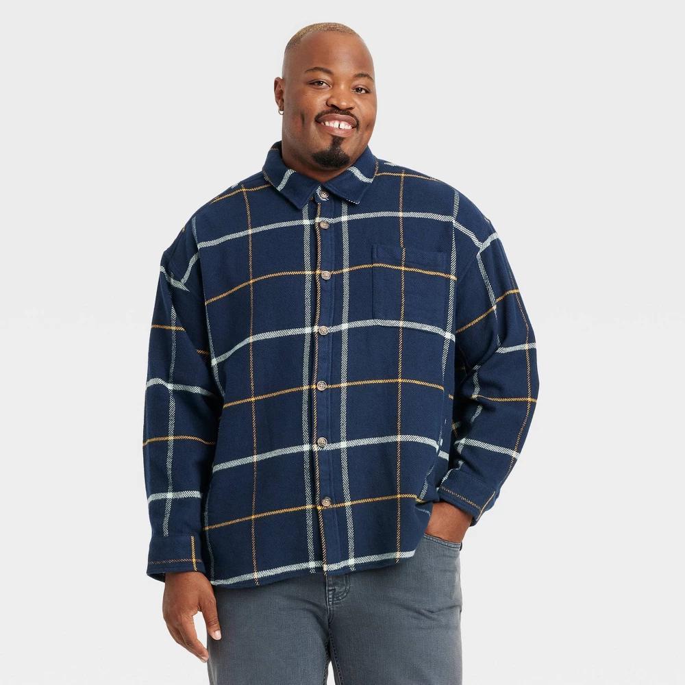 Mens Big & Tall Heavyweight Flannel Long Sleeve Button-Down Shirt - Goodfellow & Co Pilot Blue 3XLT Product Image