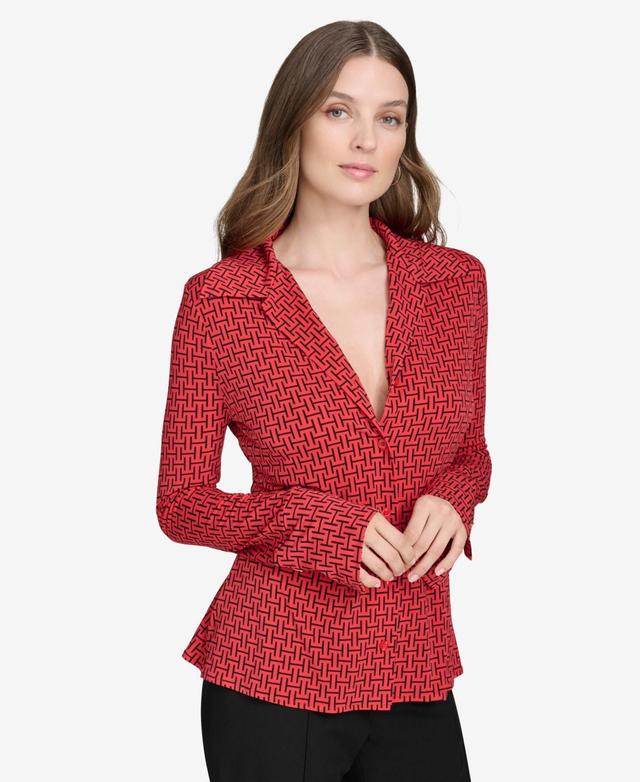 Halston Womens Printed Notch-Collar Blouse - Red Product Image