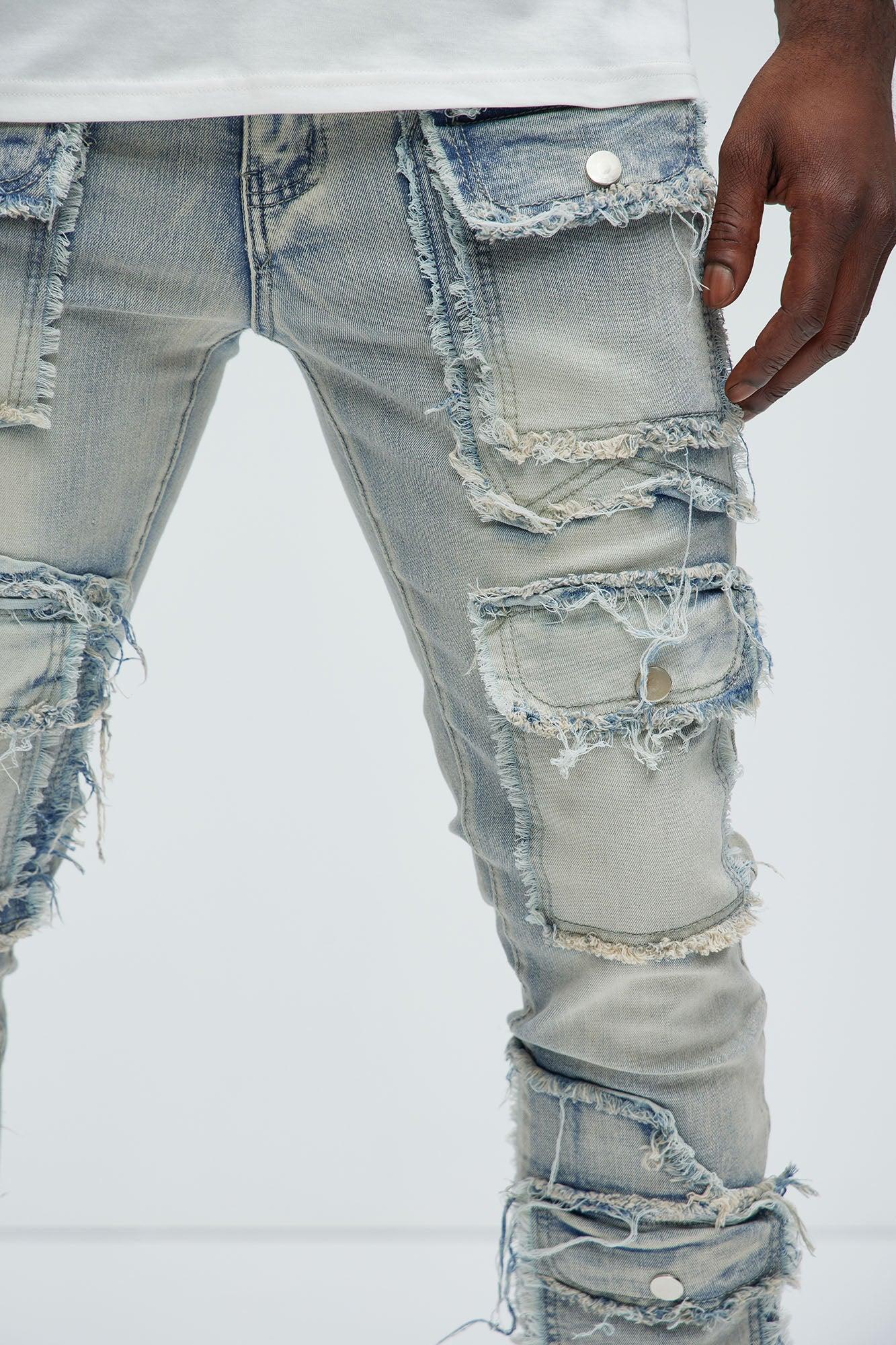 Let's Go Fray Cargo Skinny Flare Jeans - Light Wash Product Image