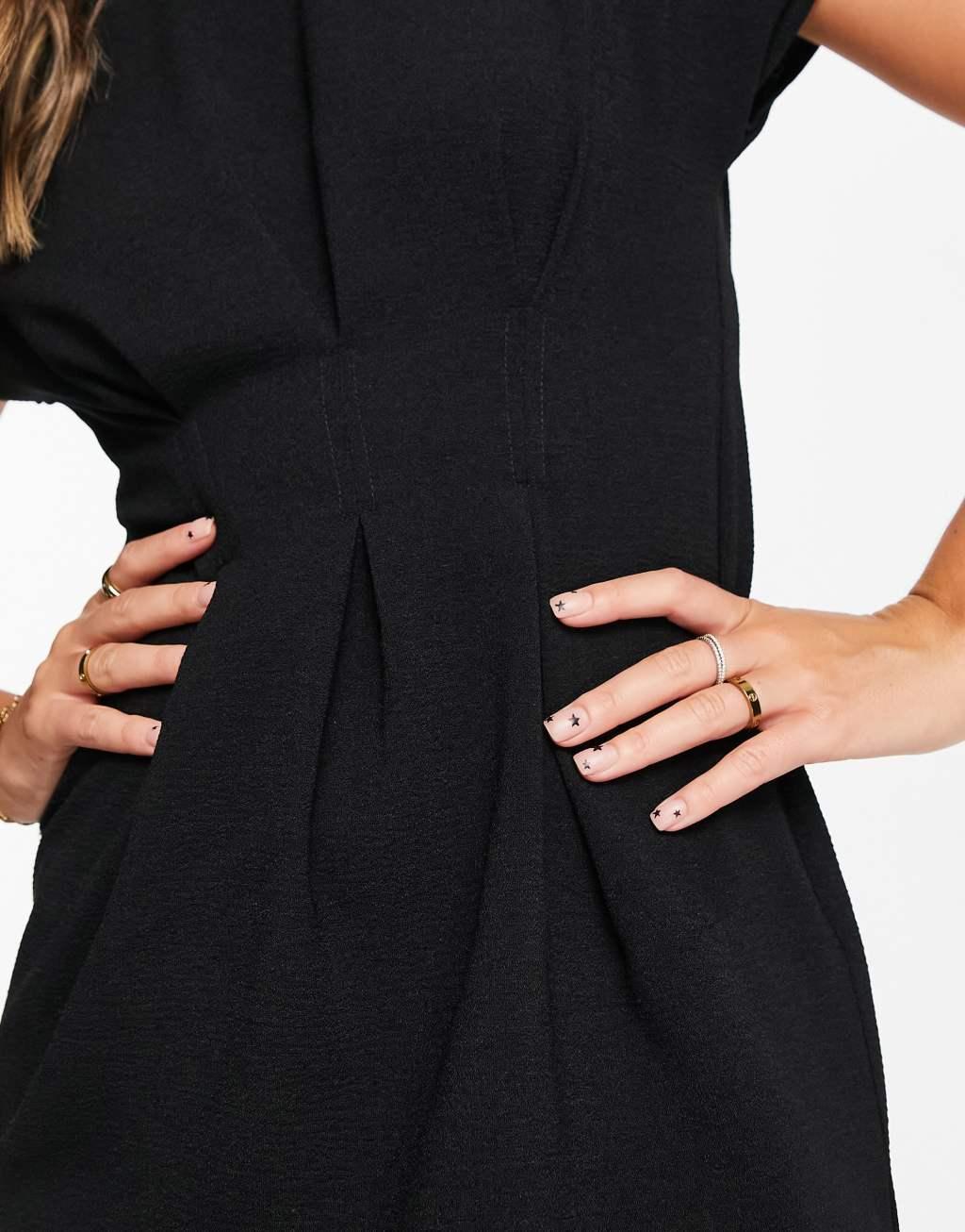 ASOS DESIGN nipped in waist midi dress in black Product Image