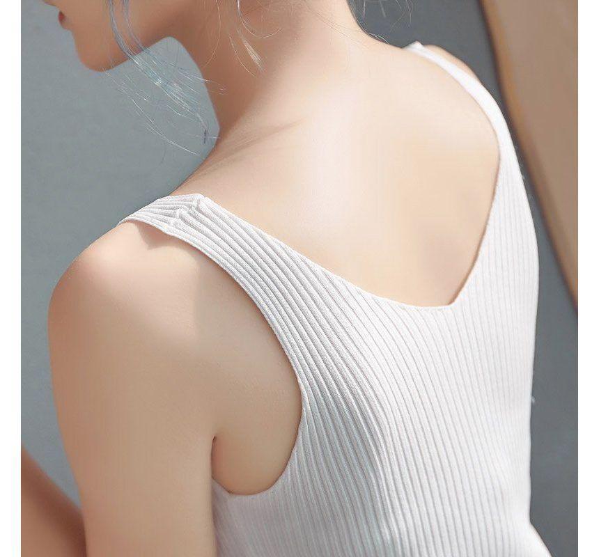 V-Neck Plain Knit Camisole Top Product Image