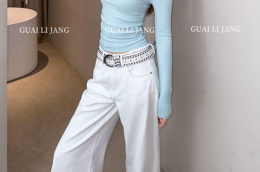 Long Sleeve One Shoulder Plain Top Product Image