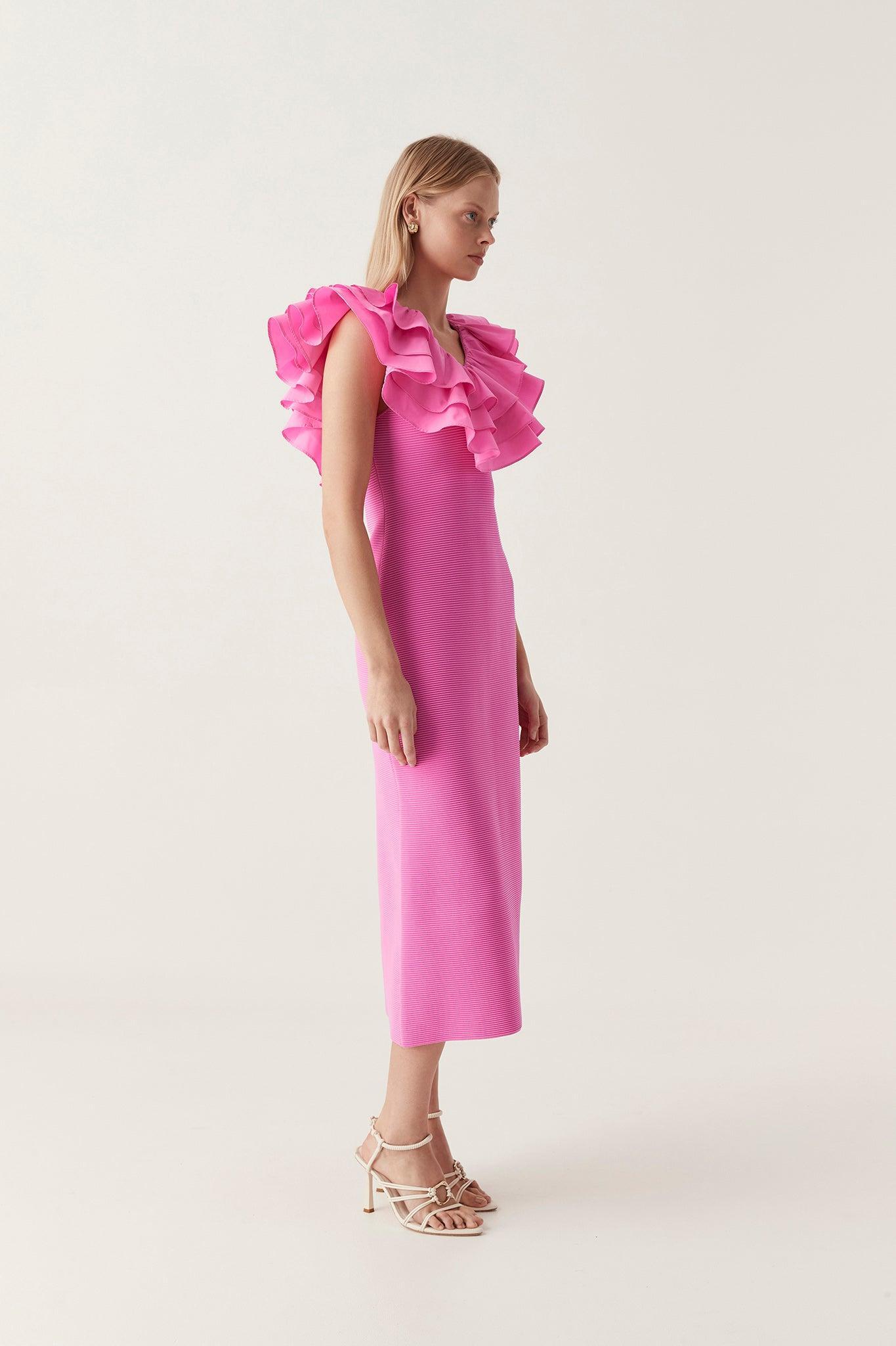 Transcendent Ruffle Midi Dress Female Product Image