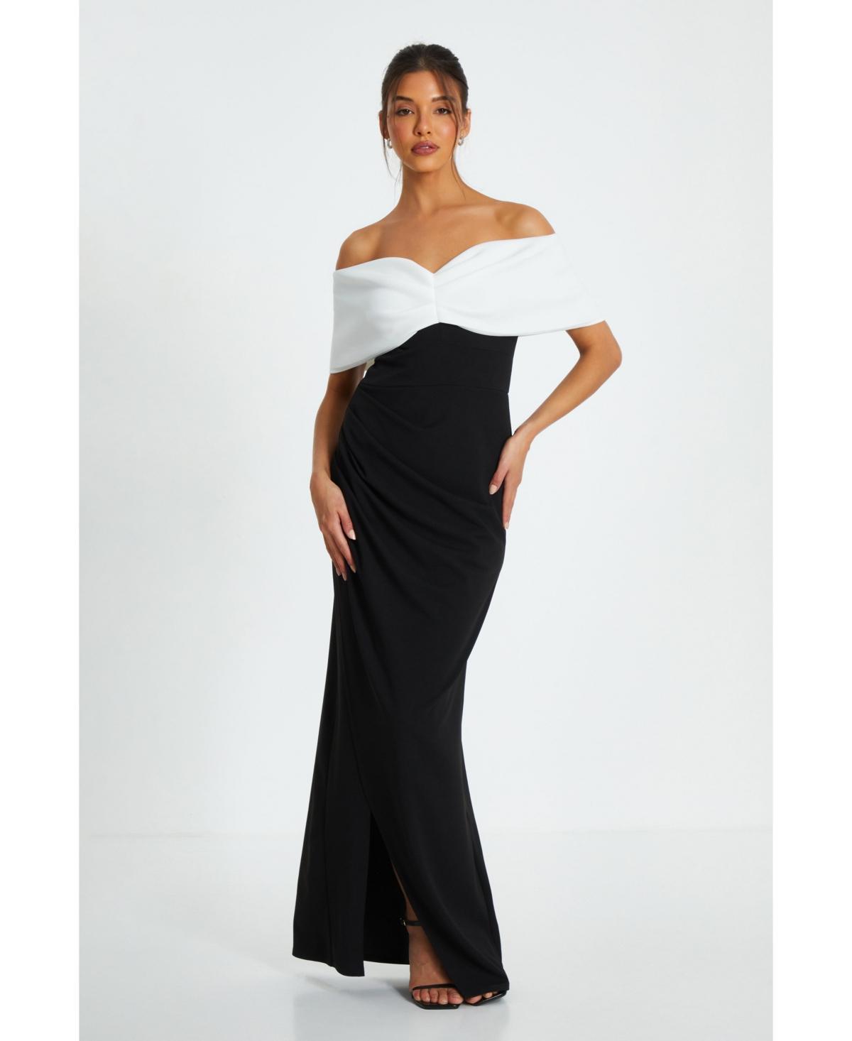 Quiz Womens Scuba Crepe Bardot Ruched Maxi Dress product image