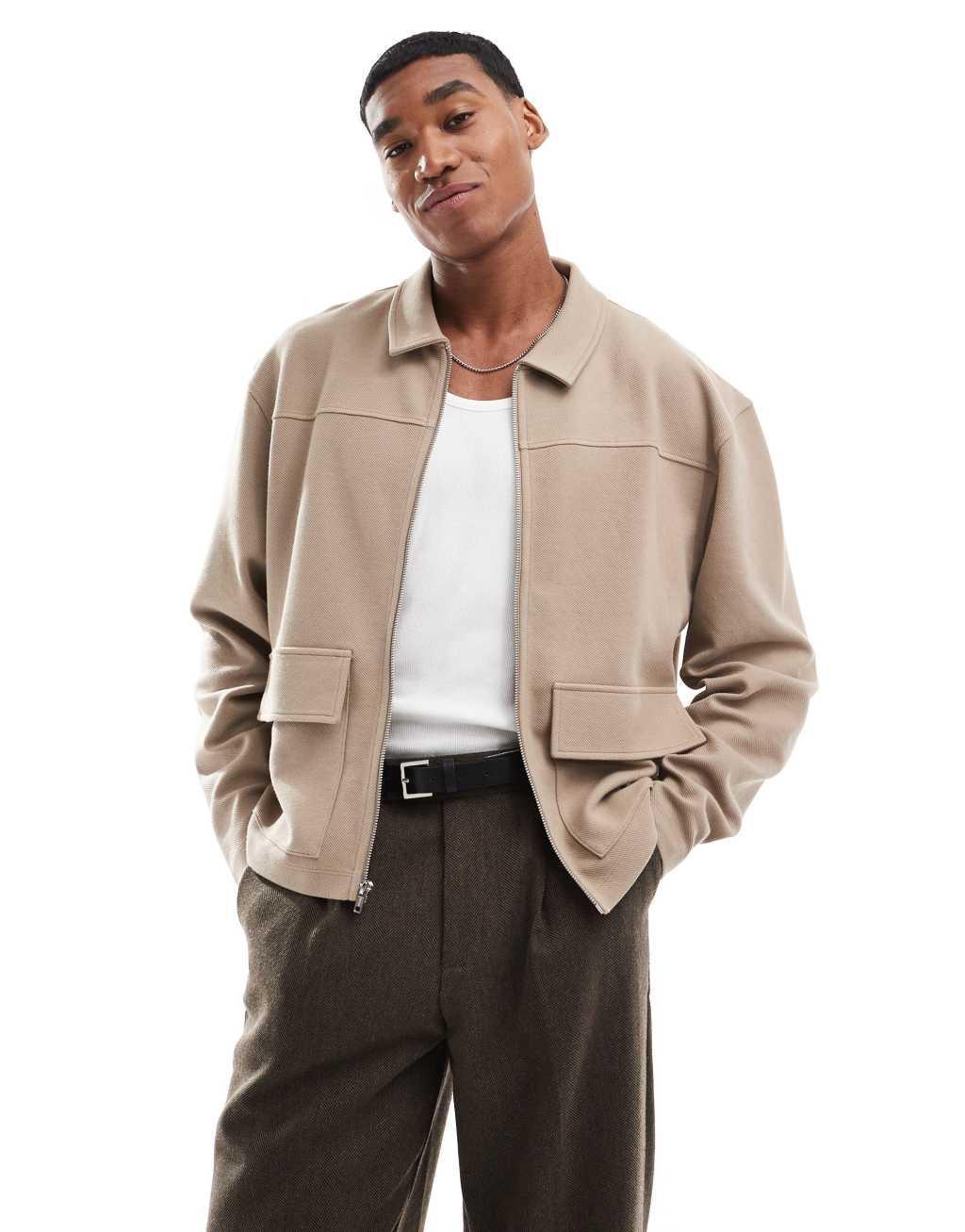 ASOS DESIGN oversized shacket in stone Product Image