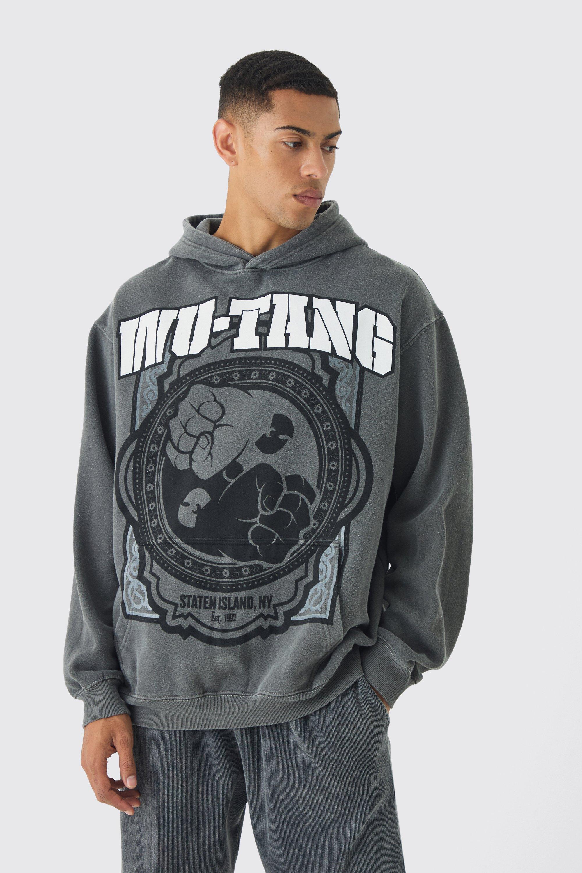 Oversized Wu-Tang Band Wash License Print Hoodie | boohooMAN USA Product Image