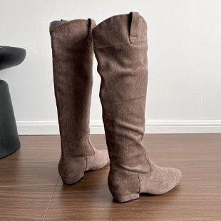 Almond Toe Chunky Heel Tall Boots Product Image