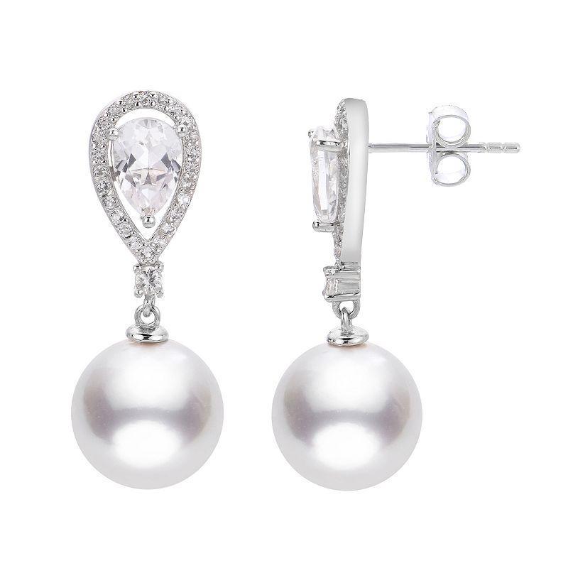 PearLustre by Imperial Freshwater Cultured Pearl & White Topaz Drop Earrings, Womens, Sterling Silver Product Image