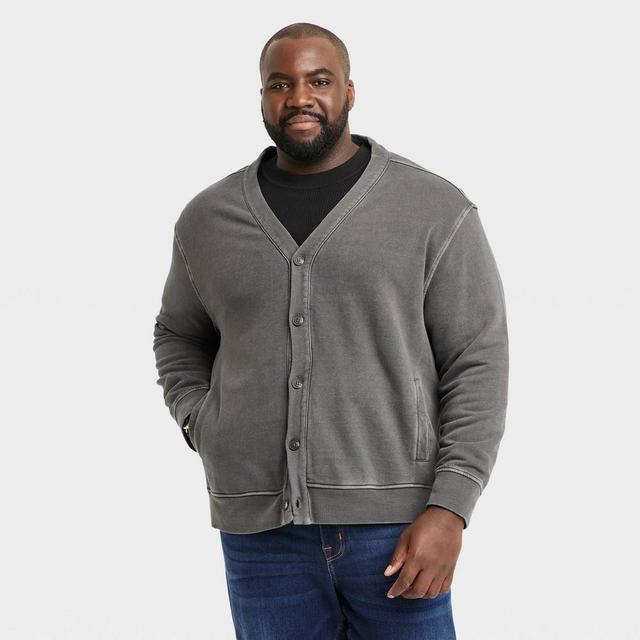 Mens Big & Tall V-Neck French Terry Cardigan - Goodfellow & Co Charcoal Gray 4XLT Product Image