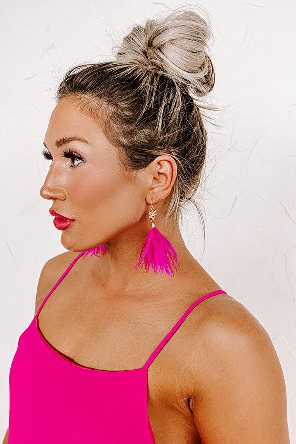 Candid Kisses Feather Earrings In Hot Pink Product Image