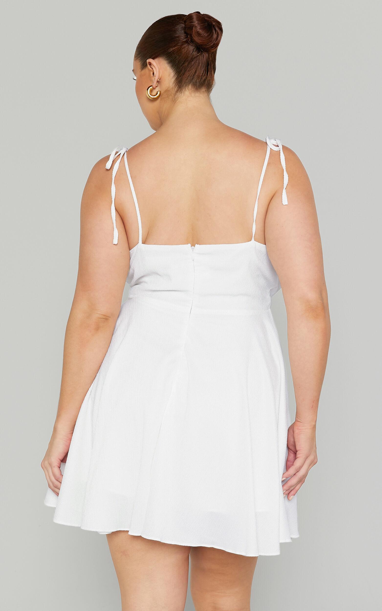 Aziah Mini Dress - Tie Shoulder Ruched Bodice Dress in White Product Image