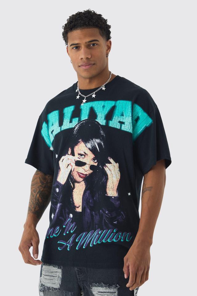 Oversized Aaliyah Large Scale License Print T-Shirt | boohooMAN USA Product Image