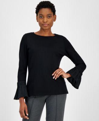 Anne Klein Womens Serenity Boat-Neck Long-Sleeve Top Product Image