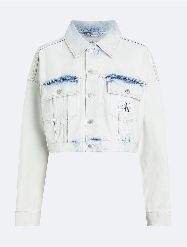 Calvin Klein Womens Relaxed Cropped Denim Trucker Jacket - White - XS Product Image