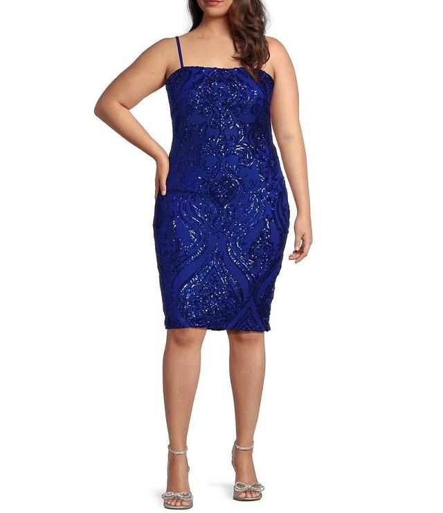 B. Darlin Spaghetti Strap Square Neck Tie Back Sequins Bodycon Dress Product Image