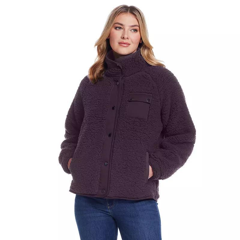 Womens Weathercast Snap Front Bonded Sherpa Fleece Jacket Grey Plaid Product Image