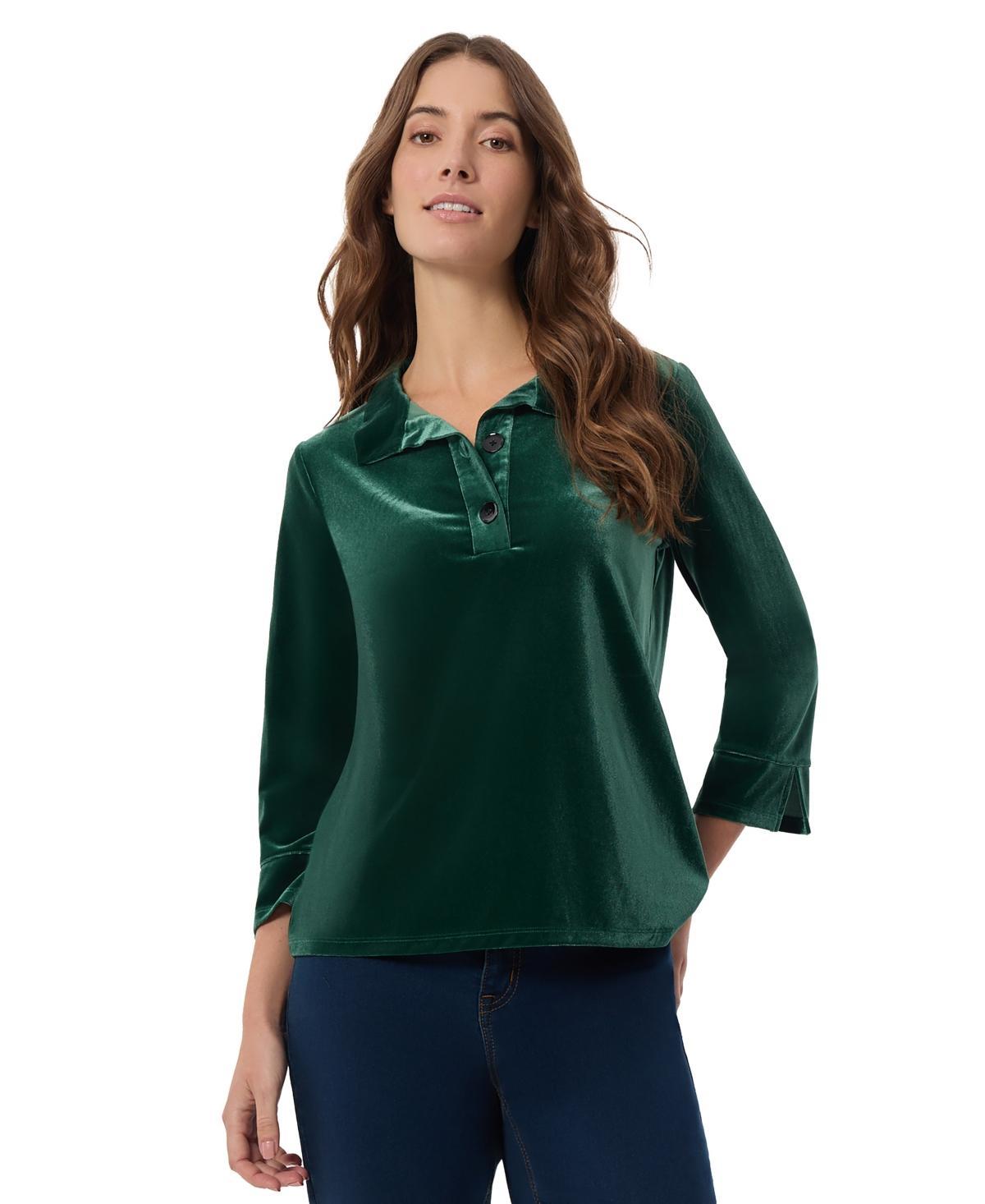 Jones New York Womens Stretch Velour 3/4 Sleeve Popover Collar Top Product Image