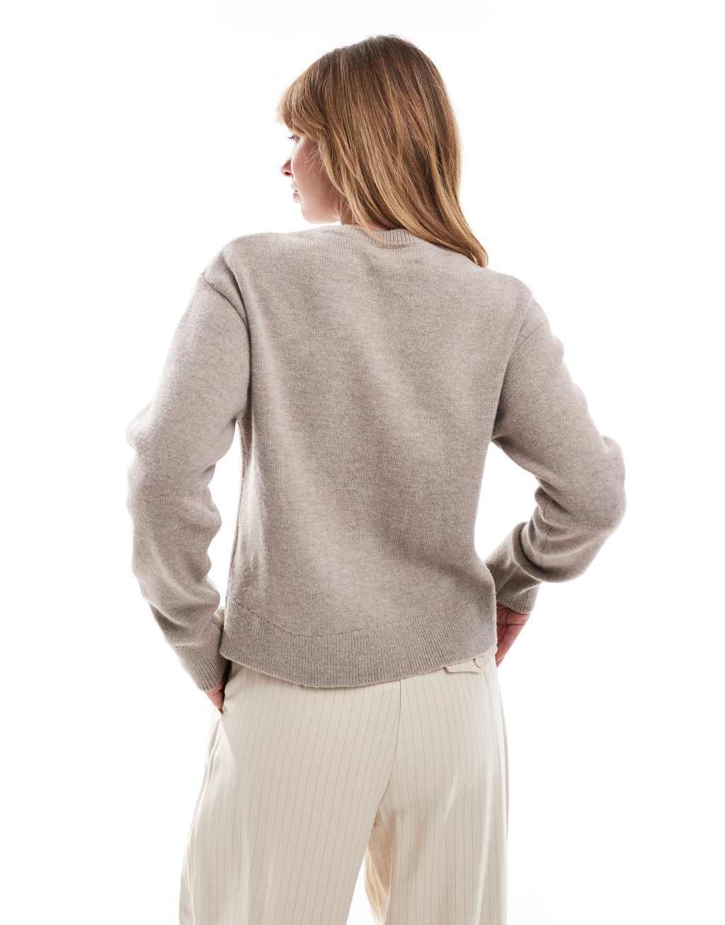 & Other Stories merino wool blend cardigan with button front in dark beige Product Image