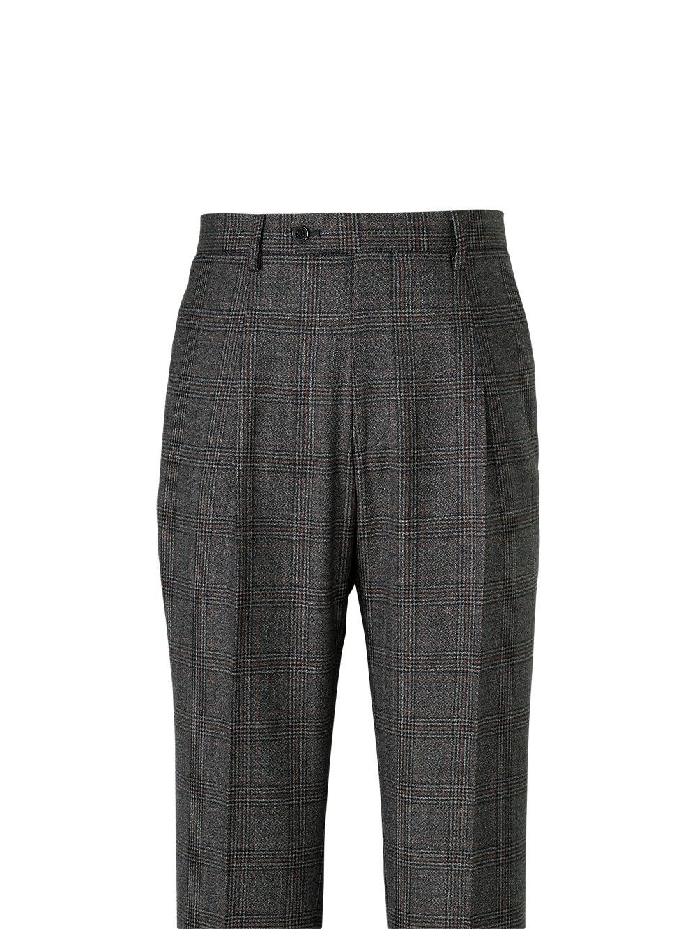 Wool Plaid Single Pleat Suit Pants - Charcoal Product Image