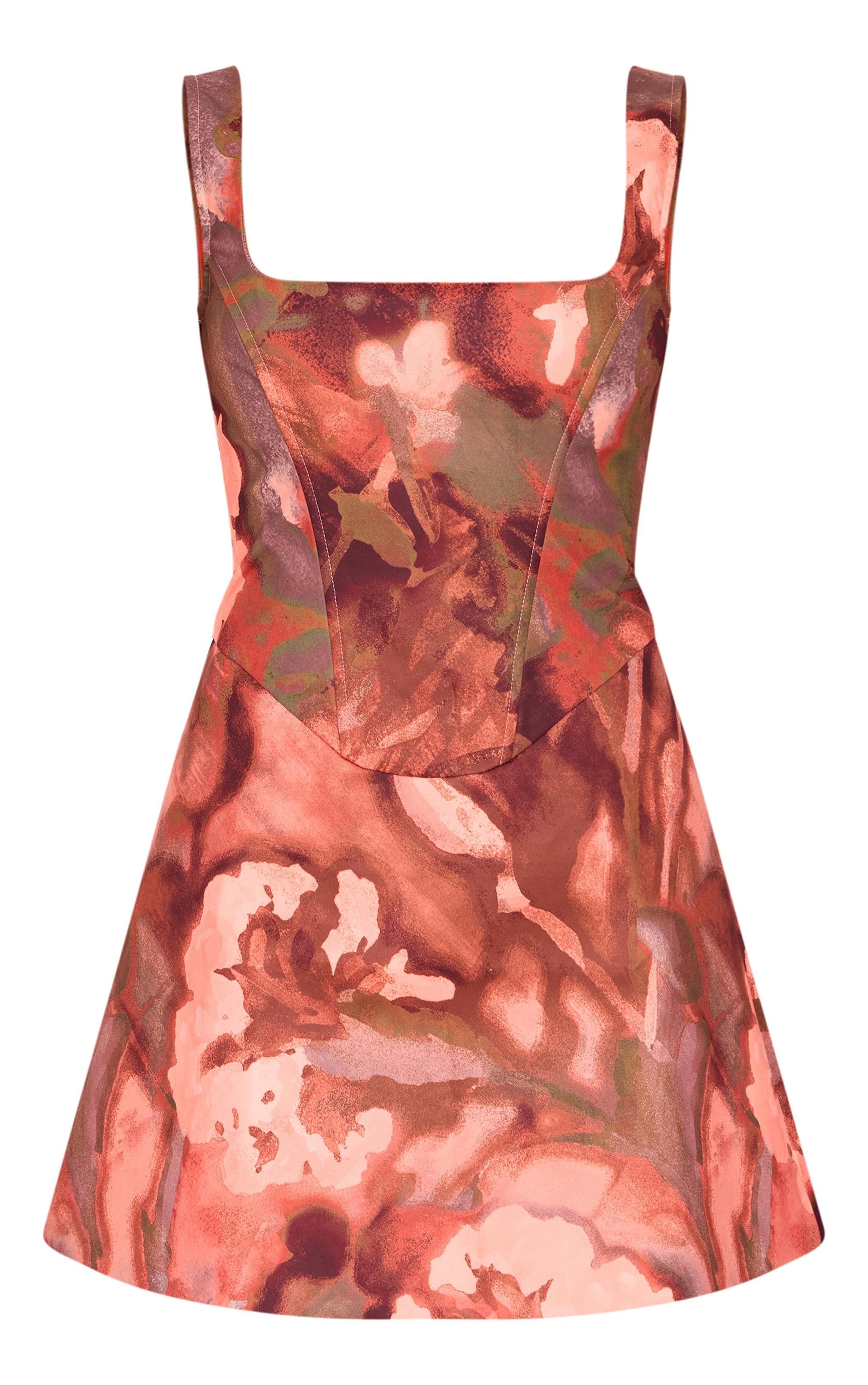  Brown Floral Corset A Line Shift Dress Product Image