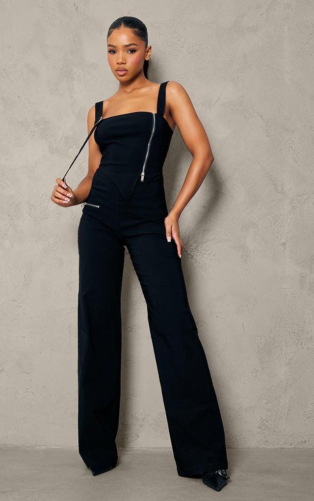 Black Stretch Woven Cut Out Zip Jumpsuit Product Image