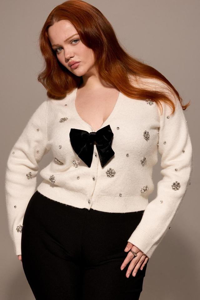 Beaubella Ivory Soft Mohair Embellished Cardigan Product Image