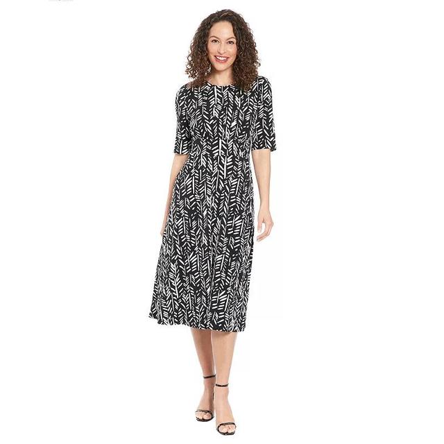 Womens London Times Printed Midi A-Line Dress Grey Product Image