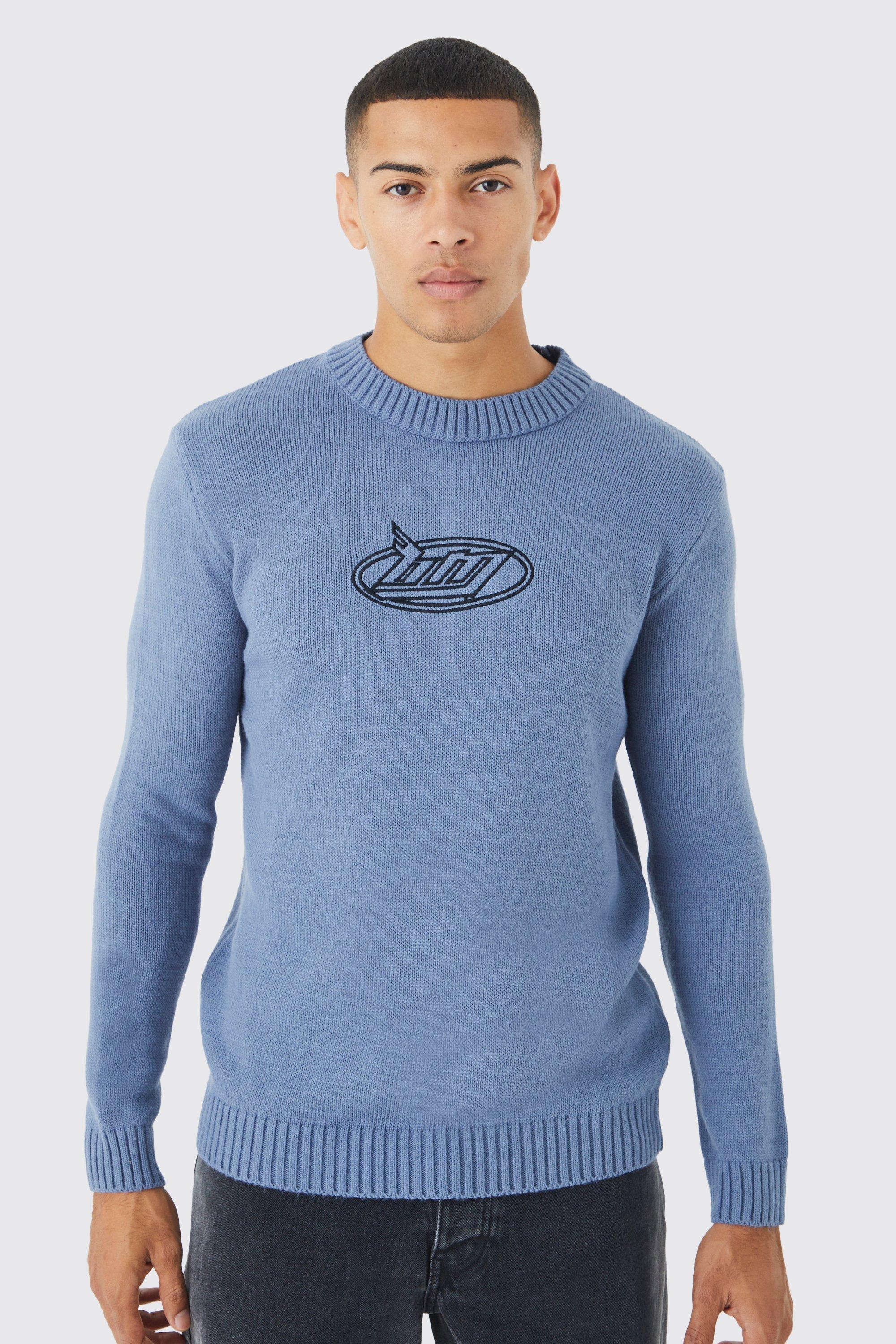 Regular B&m Embroidered Sweater | boohooMAN USA Product Image