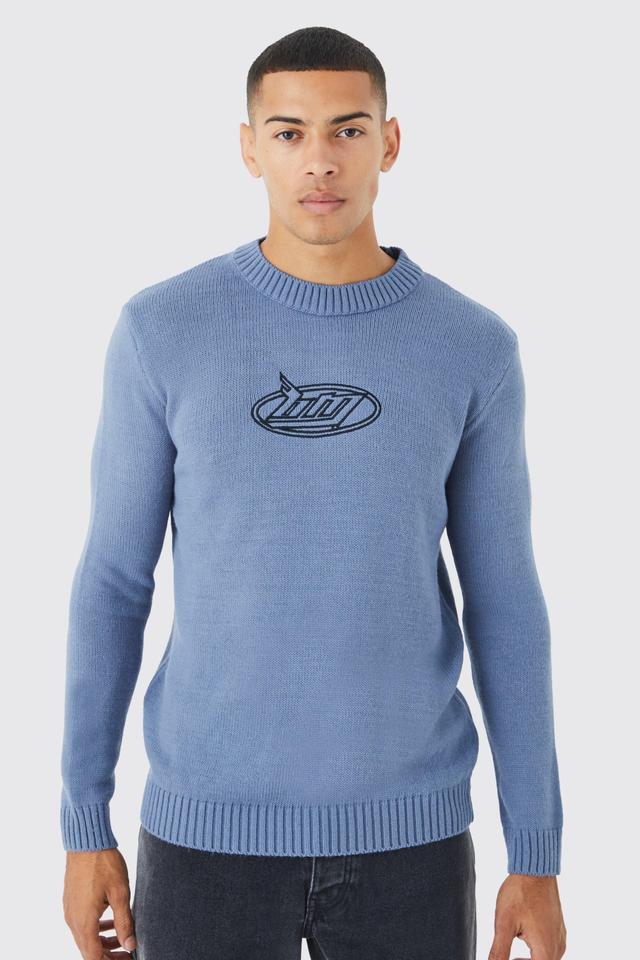 Regular B&m Embroidered Sweater | boohooMAN USA Product Image