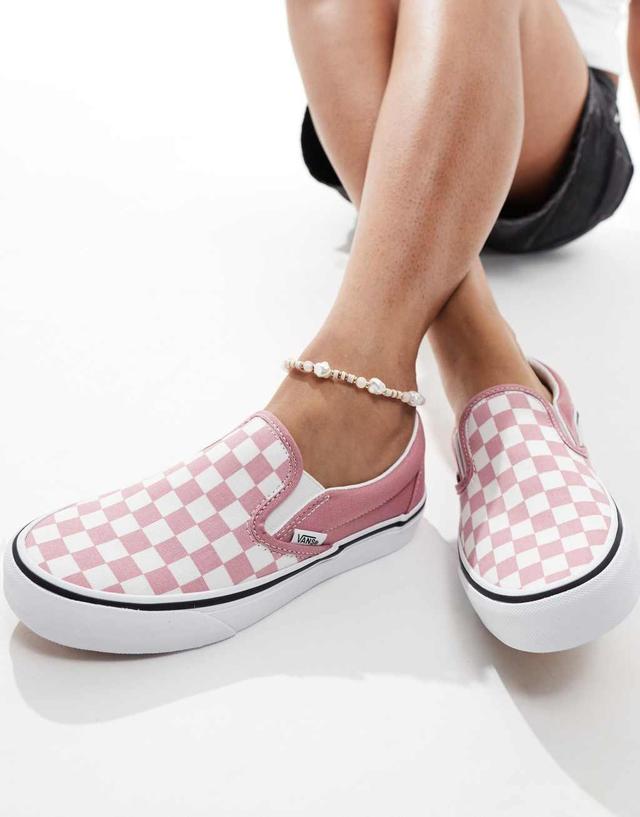 Vans Classic Slip-on checkerboard sneakers in pink and white Product Image