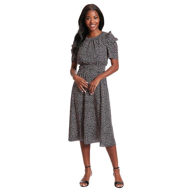 Womens London Times Ruched Sleeve and Elastic Waistband Midi Dress Product Image