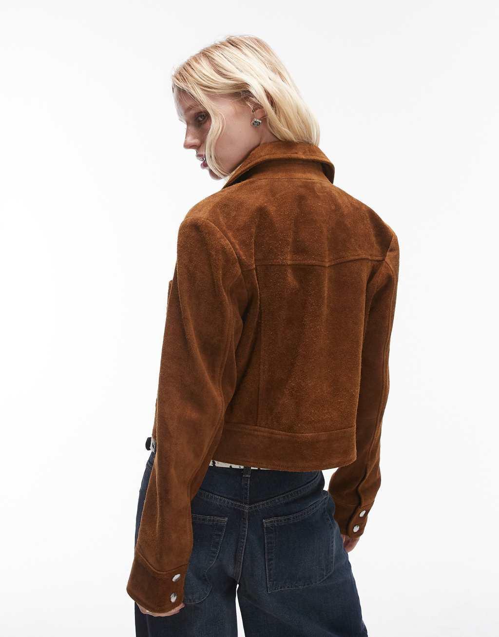 Mango suede jacket in tan Product Image