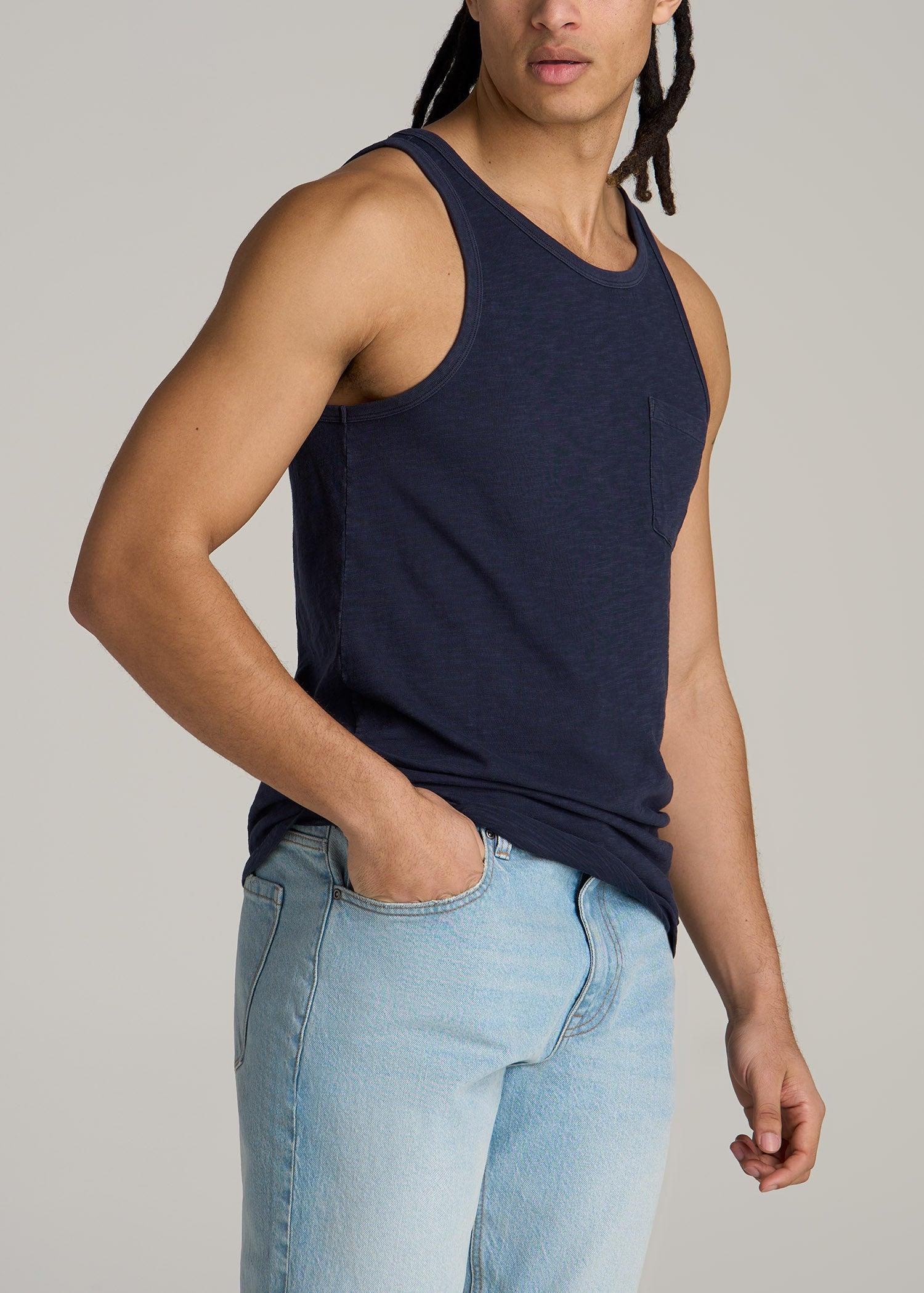 Garment Dyed Slub Pocket Tall Men's Tank Top in Evening Blue Male Product Image