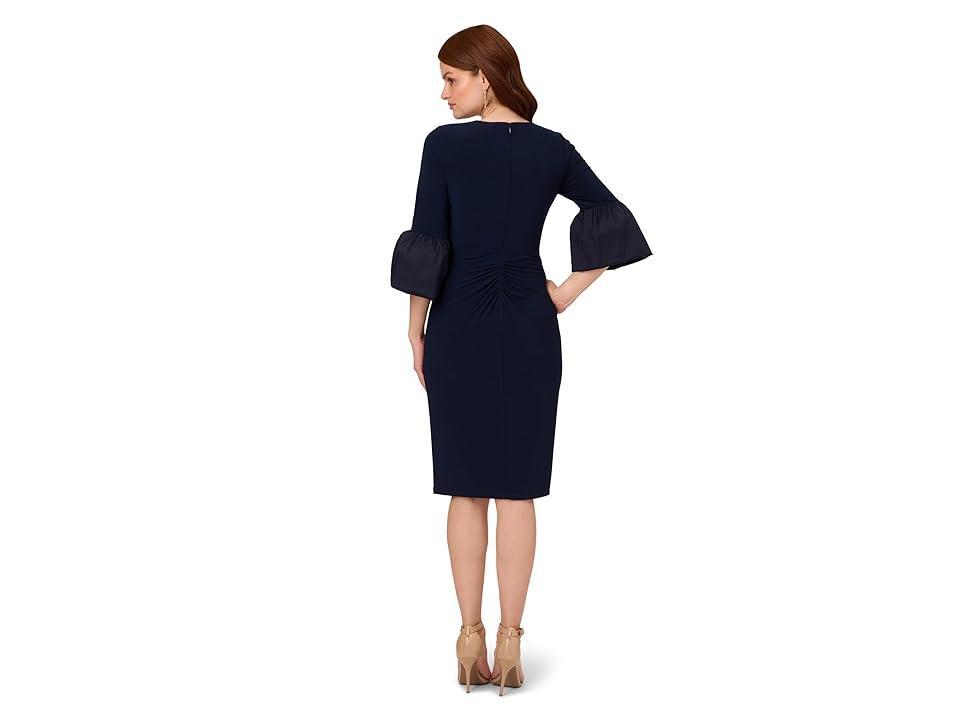 Adrianna Papell Stretch Jersey Twist Front Dress with Taffetta Bell Sleeve (Midnight) Women's Dress Product Image