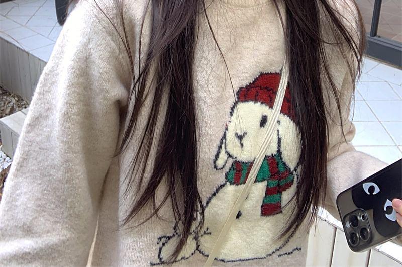 Crew Neck Rabbit Print Sweater Product Image