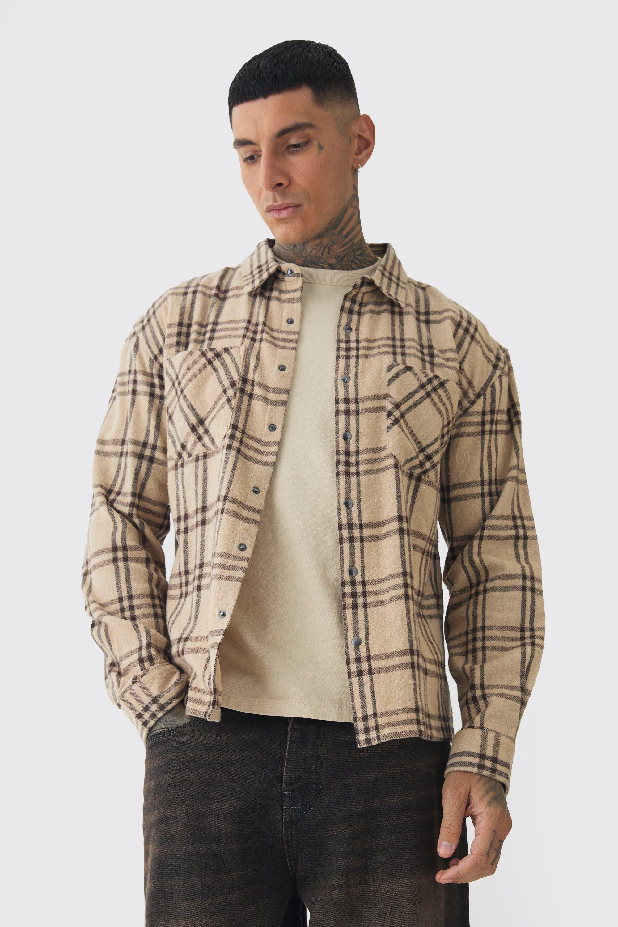 Tall Homme Back Print Plaid Shirt | boohooMAN USA Product Image