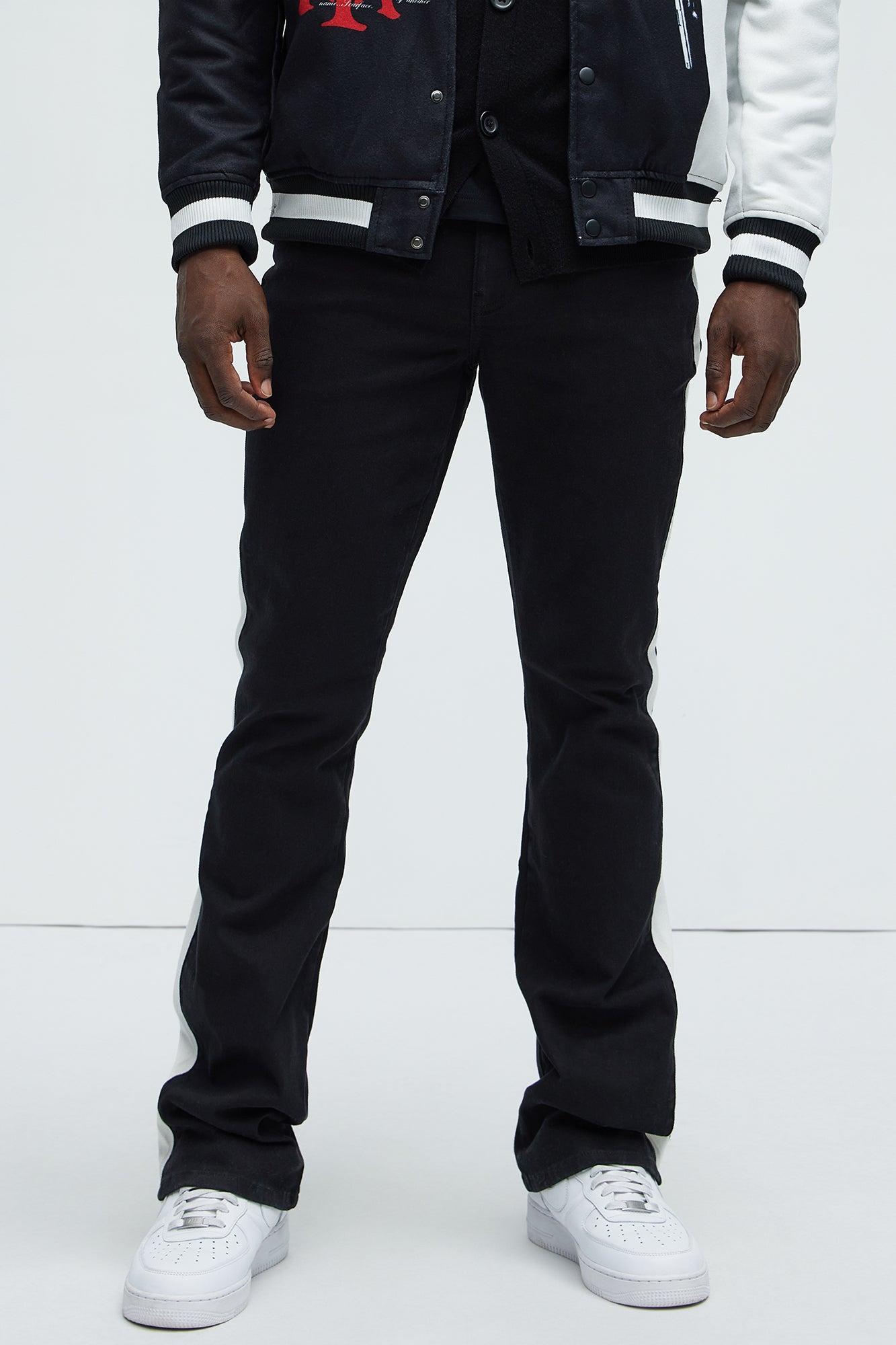 Teek Racing Stripe Stacked Slim Flare Jeans - Black/combo Product Image