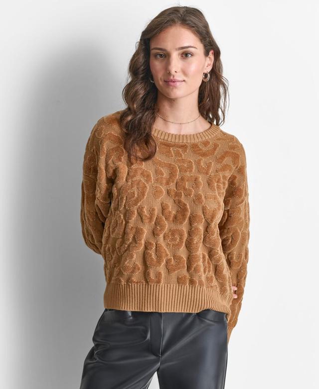 Dkny Womens Round-Neck Animal Chenille Sweater Product Image