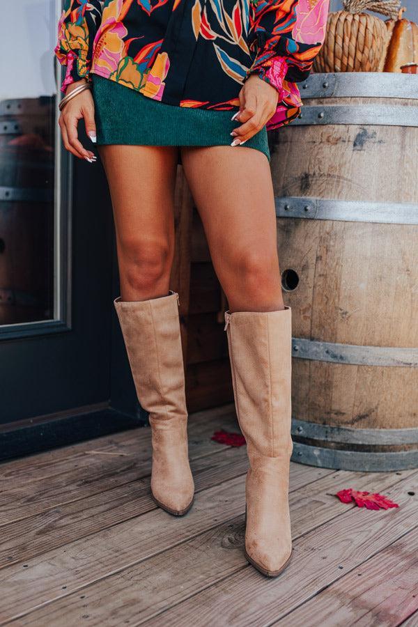 The Elanor Faux Suede Knee High Boot in Tan Product Image