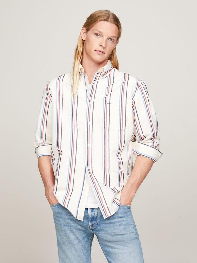 Tommy Hilfiger Men's Regular Fit Stripe Linen Blend Shirt Product Image