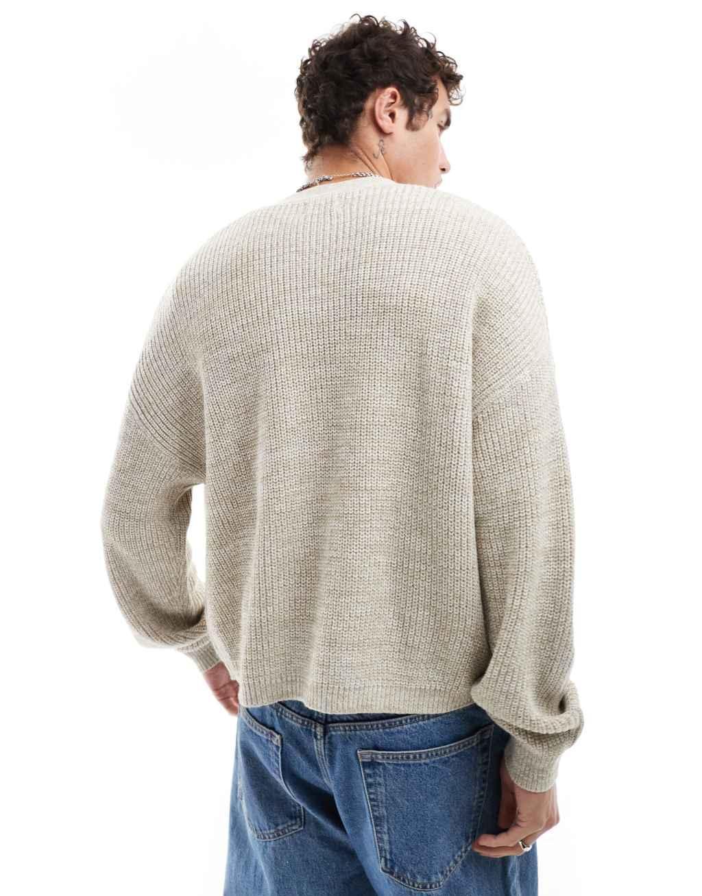 ASOS DESIGN relaxed knitted fisherman rib cardigan in stone Product Image