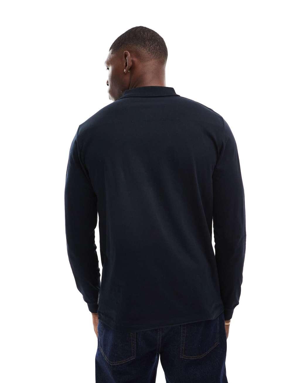 French Connection zip polo shirt in navy Product Image