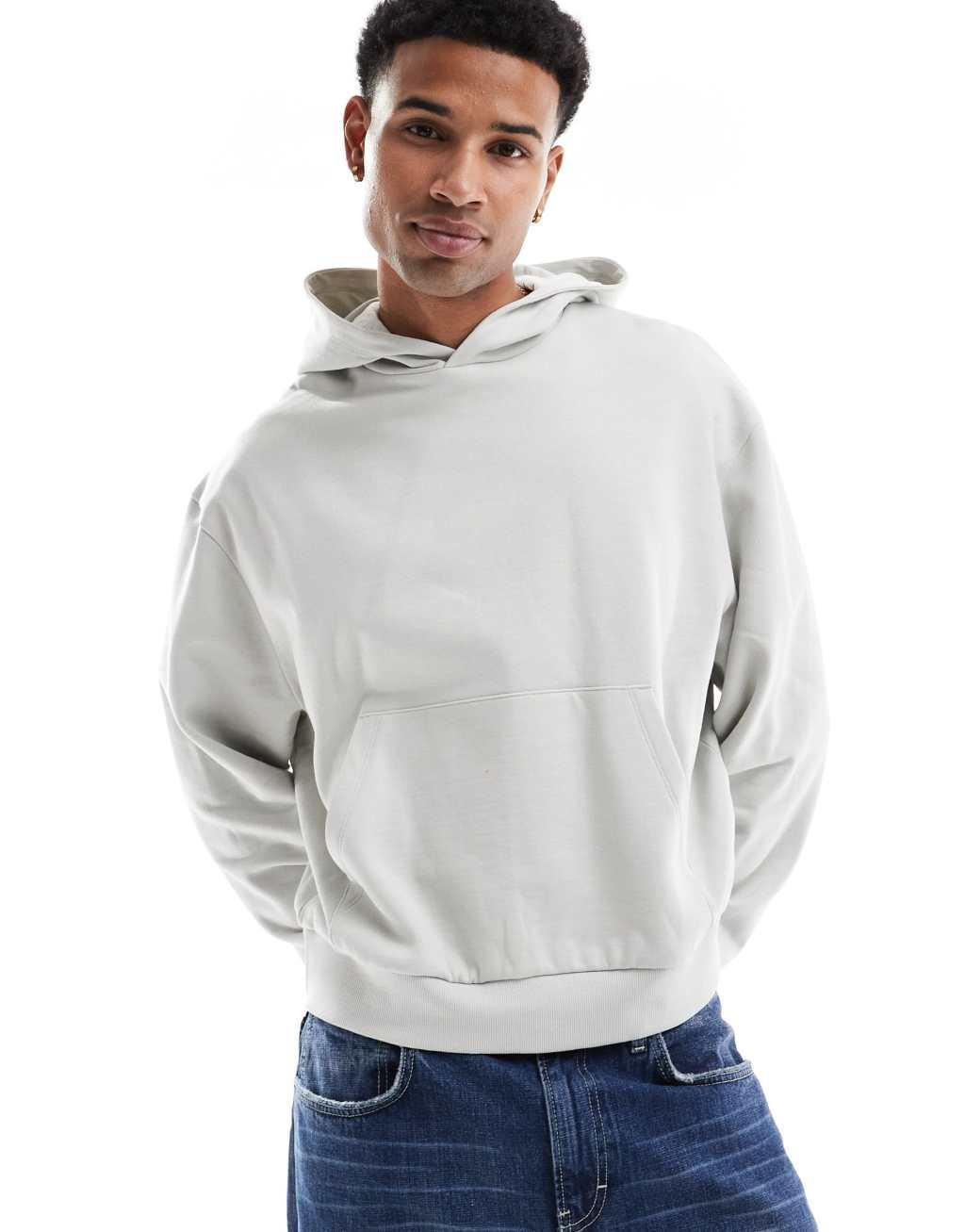 ASOS DESIGN boxy oversized hoodie with back print in gray Product Image