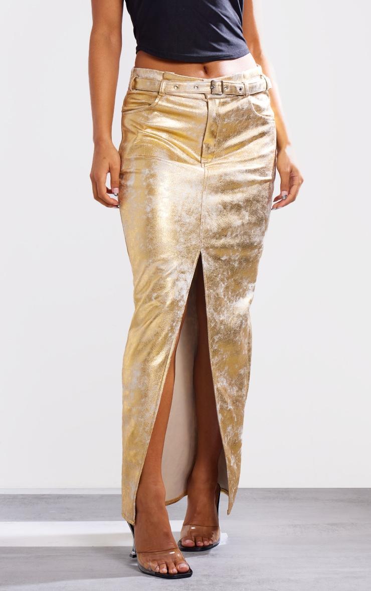 Gold Coated Split Back Maxi Skirt Product Image