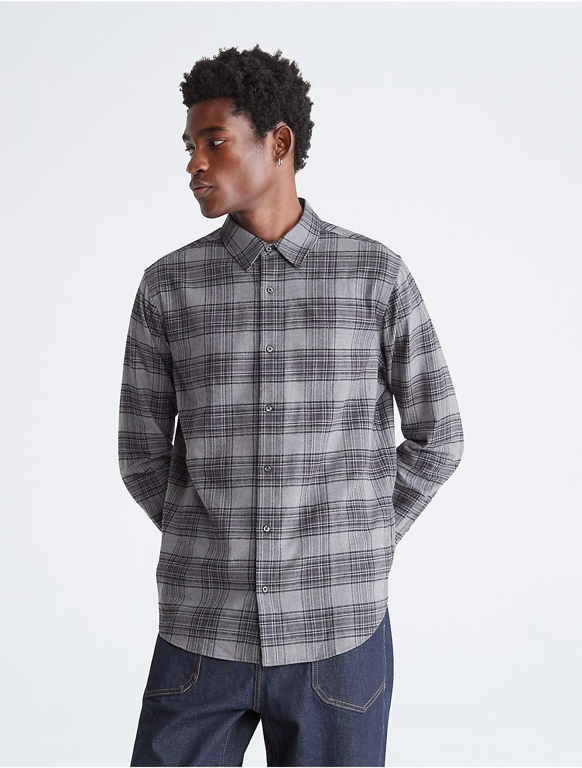 Calvin Klein Mens Plaid Flannel Classic Button-Down Shirt - Grey - S Product Image